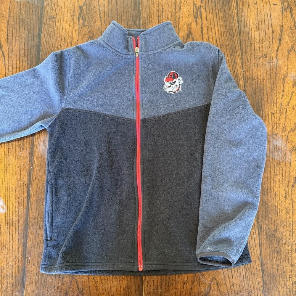 Kids Georgia Bulldogs Full Zip Fleece Size L 12/14 Gray, Black, And Red
